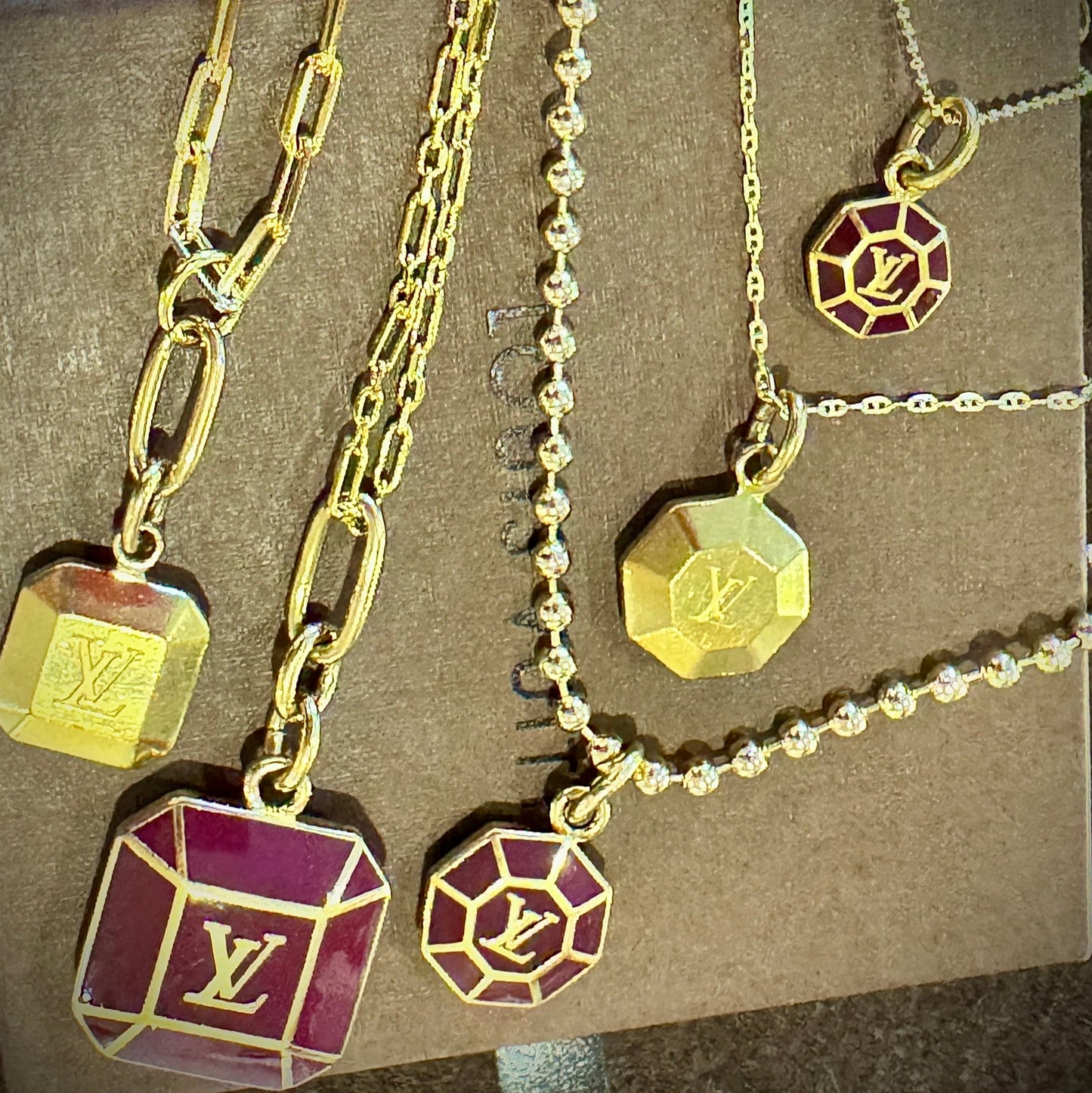 Merlot Octagon Micro Charm Pendant on Chain