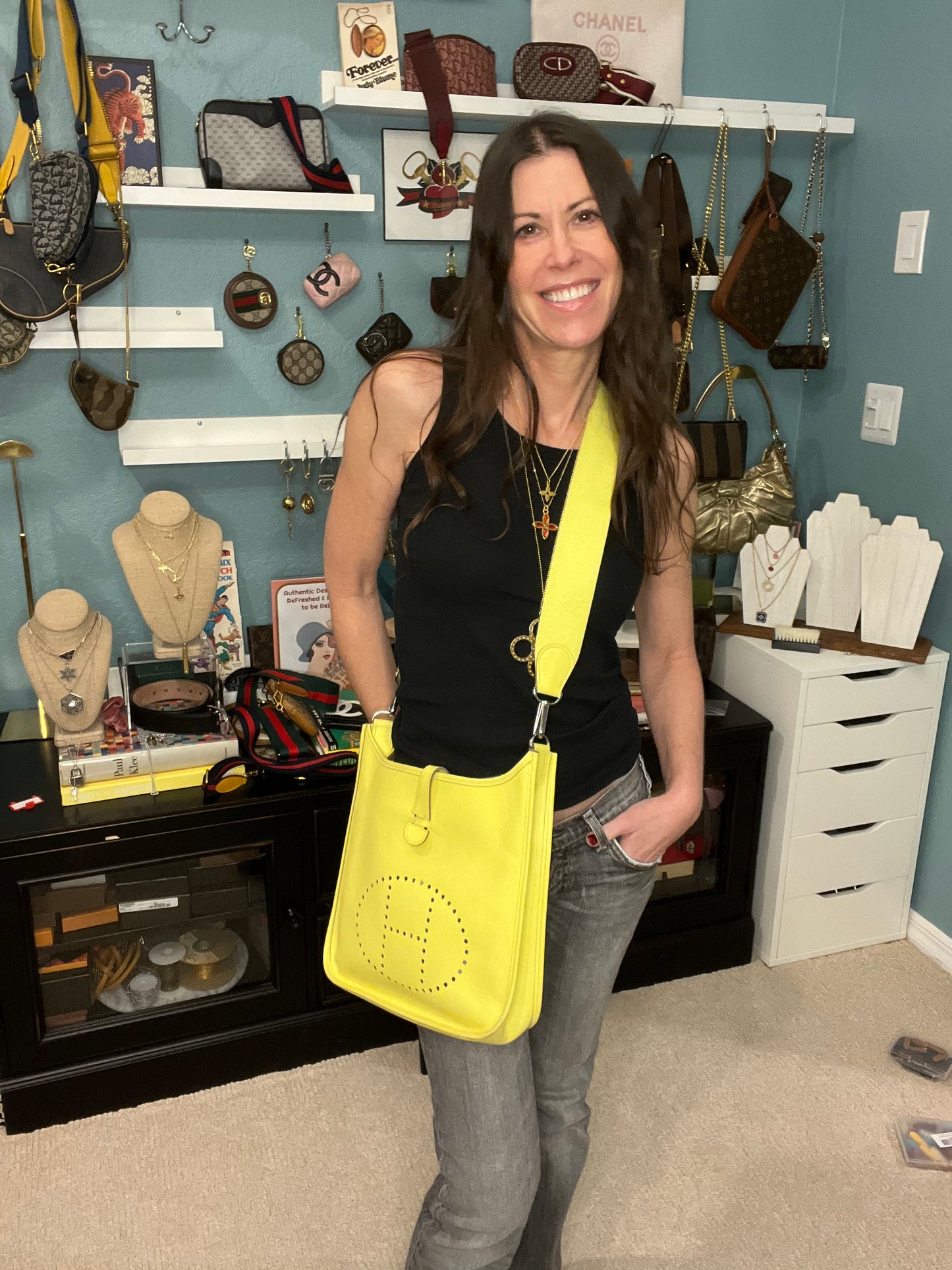 RARE Color - HERMES Evelyn 1 Yellow Veau Epsom Leather Shoulder Crossbody