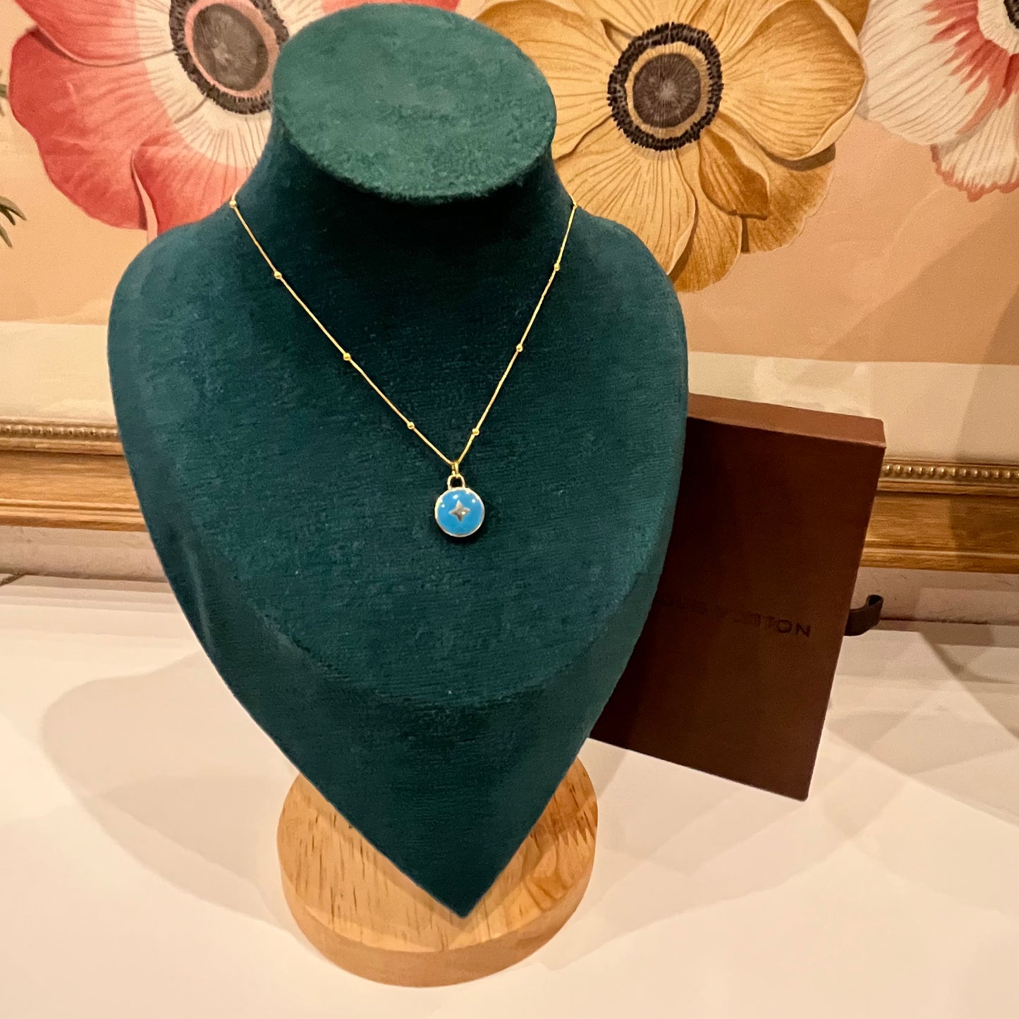 Rare LV Pastilles Fleur Logo Louis Vuitton Charm on Necklace - Turquoise
