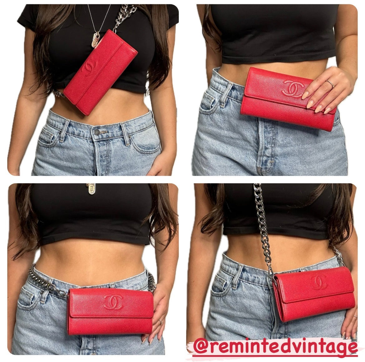 Timeless CC Vintage Chanel Red Caviar Skin Long Wallet Clutch/ WOC