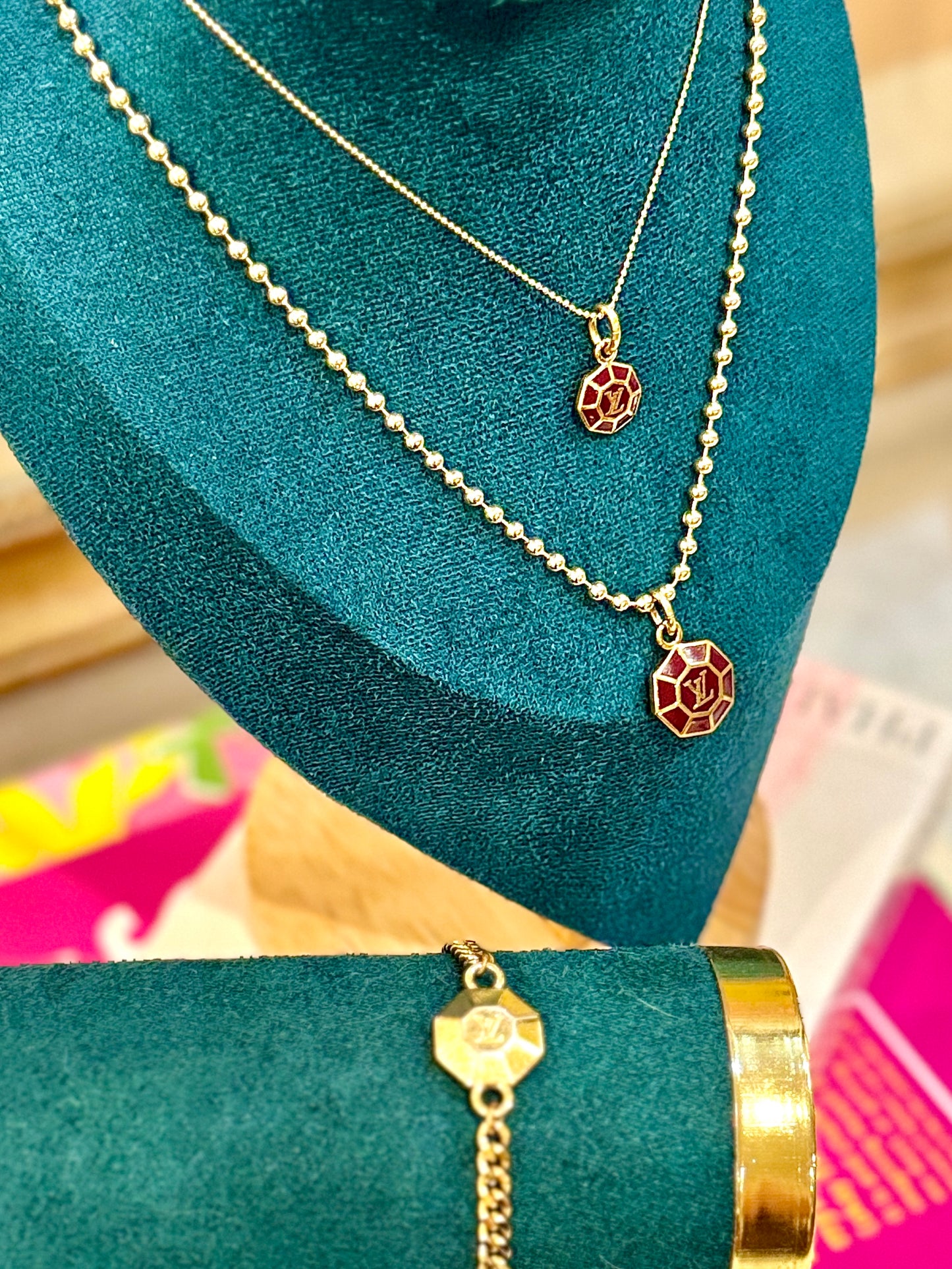 Merlot Octagon Micro Charm Pendant on Chain