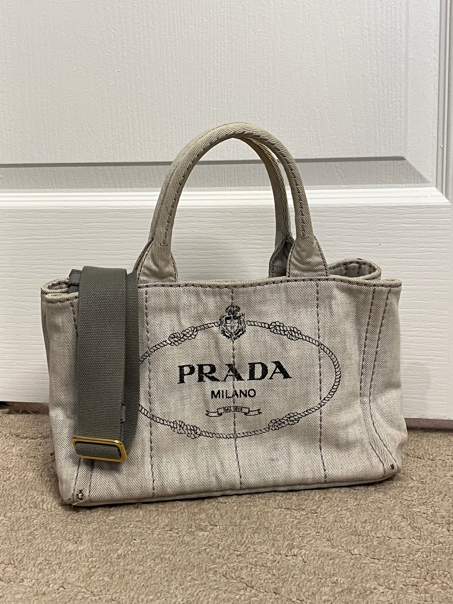Vintage Whitewashed Gray Denim Canapa Tote 2Way + Extra Strap