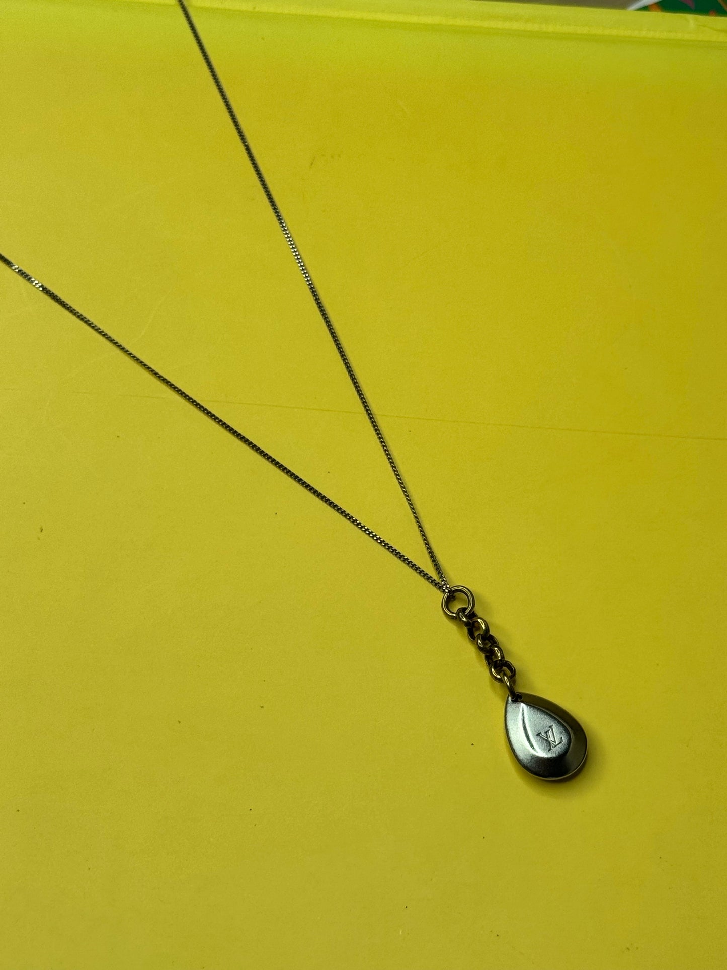 Mixed Metal Louis Vuitton Teardrop Charm on Necklace