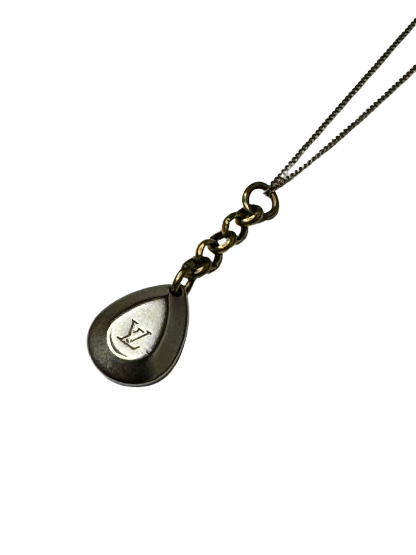 Mixed Metal Louis Vuitton Teardrop Charm on Necklace