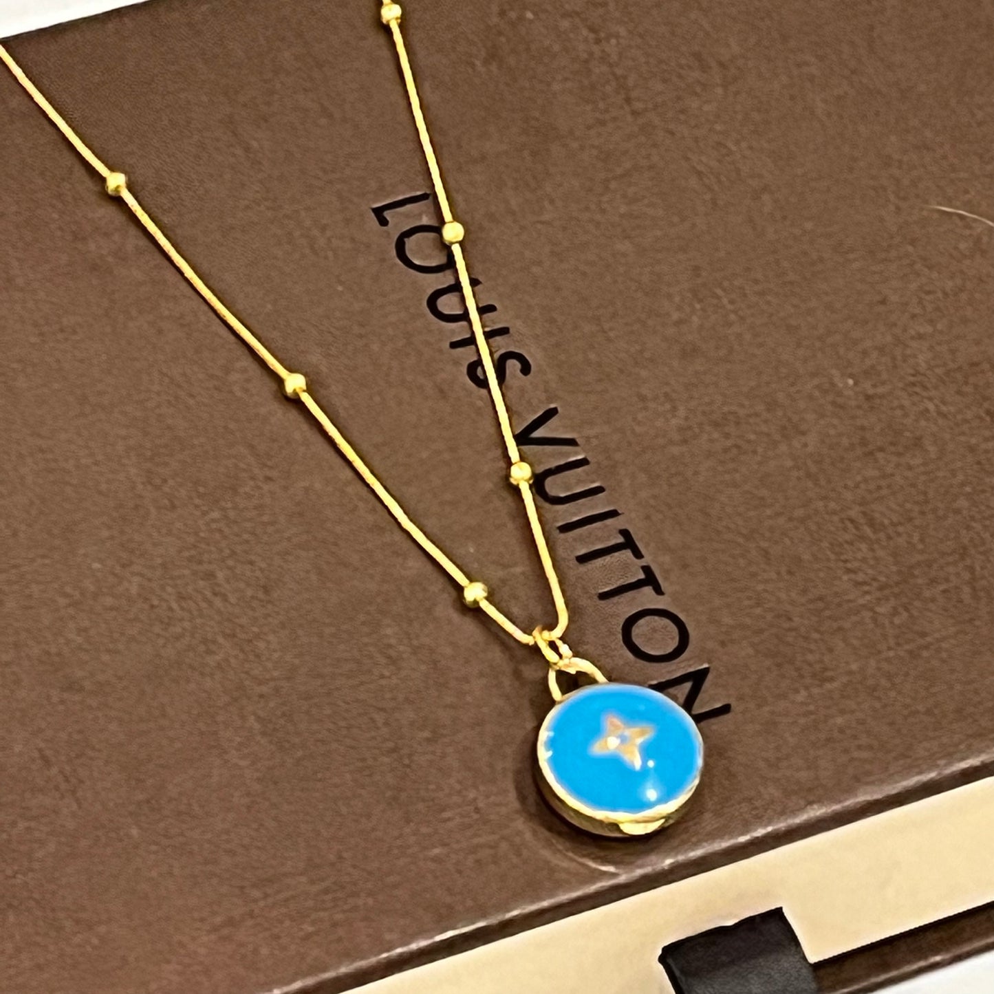 Rare LV Pastilles Fleur Logo Louis Vuitton Charm on Necklace - Turquoise