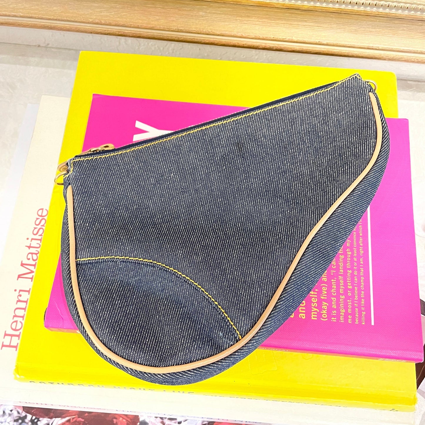 Christian Dior Vintage Denim Saddle Bag Pochette Small