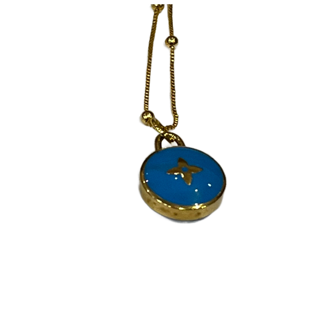 Rare LV Pastilles Fleur Logo Louis Vuitton Charm on Necklace - Turquoise