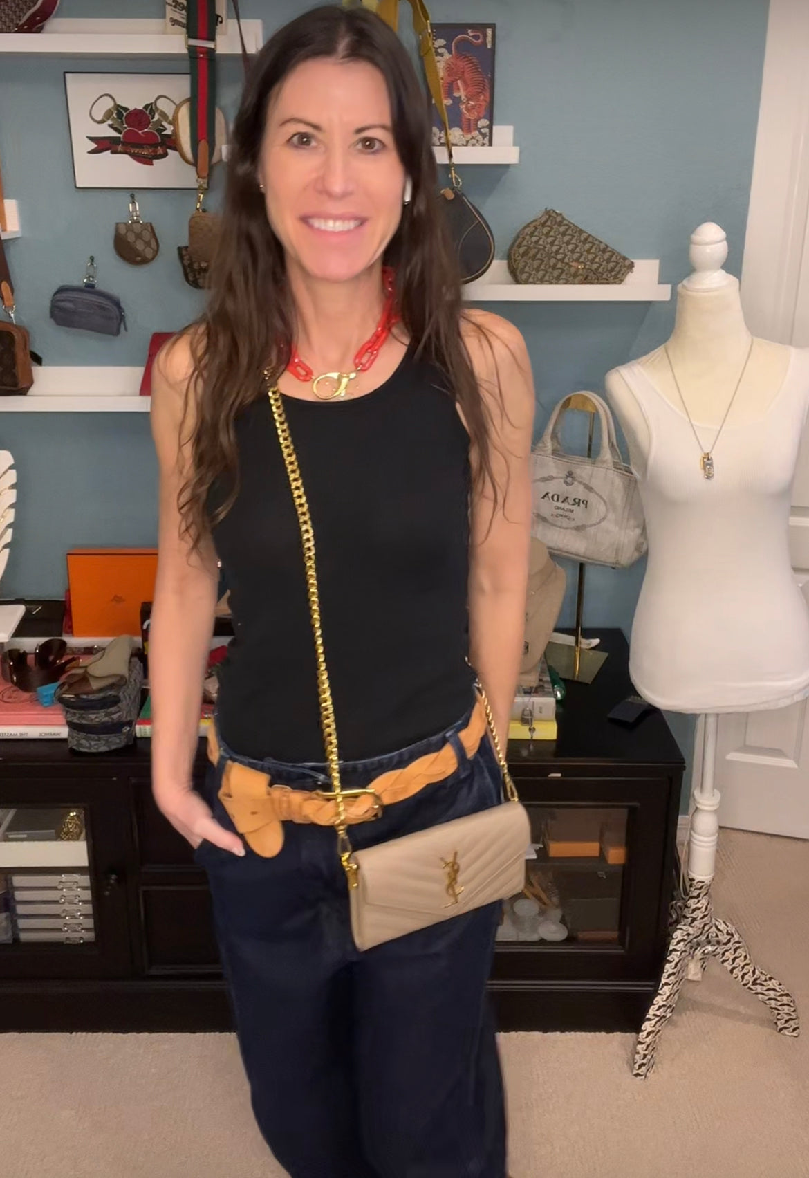 Taupe YSL Envelope Chevron Custom Converted clutch/wallet/bum bag/Crossbody