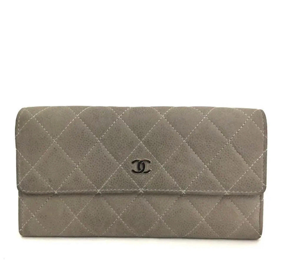 Vintage Chanel Taupe Caviar Skin Long Wallet Clutch/ WOC 2 Chain straps