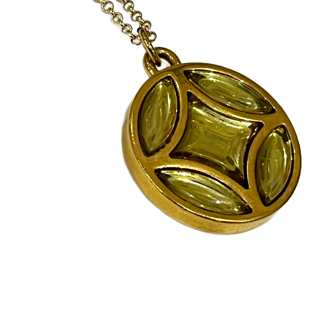 Lemon Crystal (Only) Rounded Flower Logo 2 sided Charm on Necklace