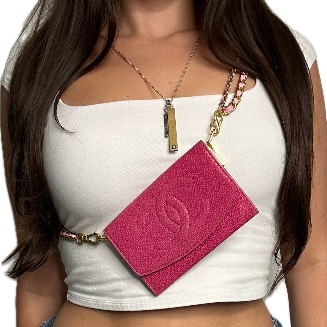 Pink Chanel Timeless with Envelope Custom Micro Pouch 5 ways + 2 straps