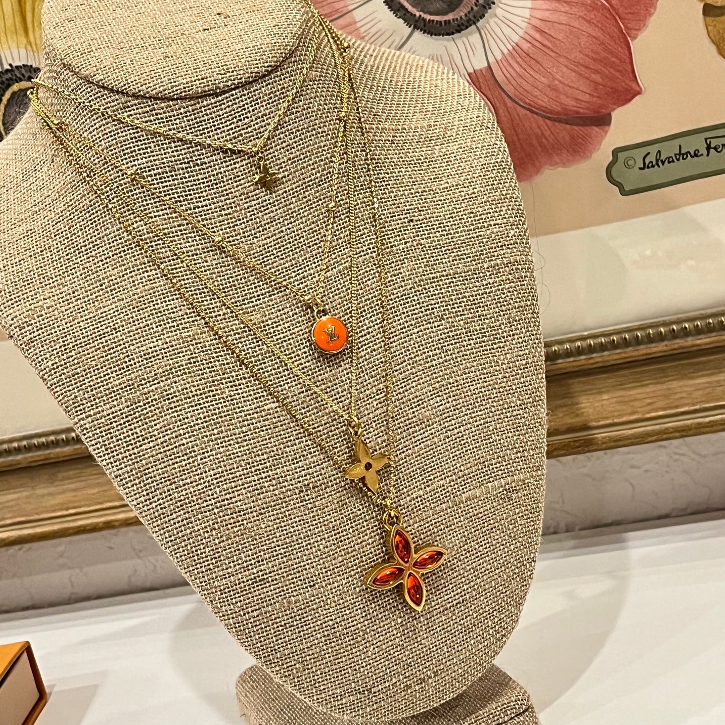 Rare LV Logo Pastilles Louis Vuitton Charm on Necklace - bright Orange