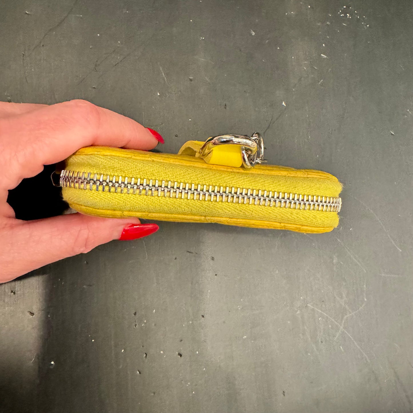 Matelasse Vintage Chanel Micro Zip Pouch/key chain/ belt accessory Yellow