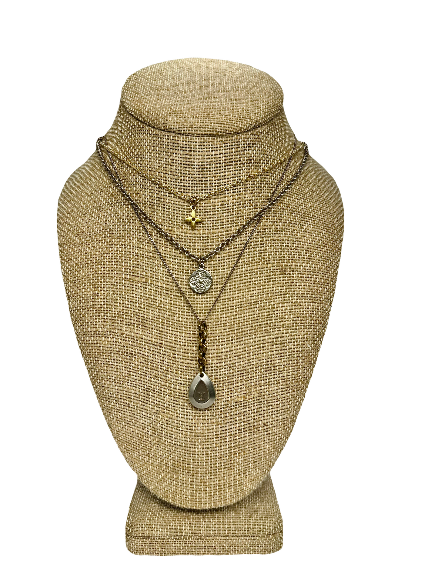 Mixed Metal Louis Vuitton Teardrop Charm on Necklace