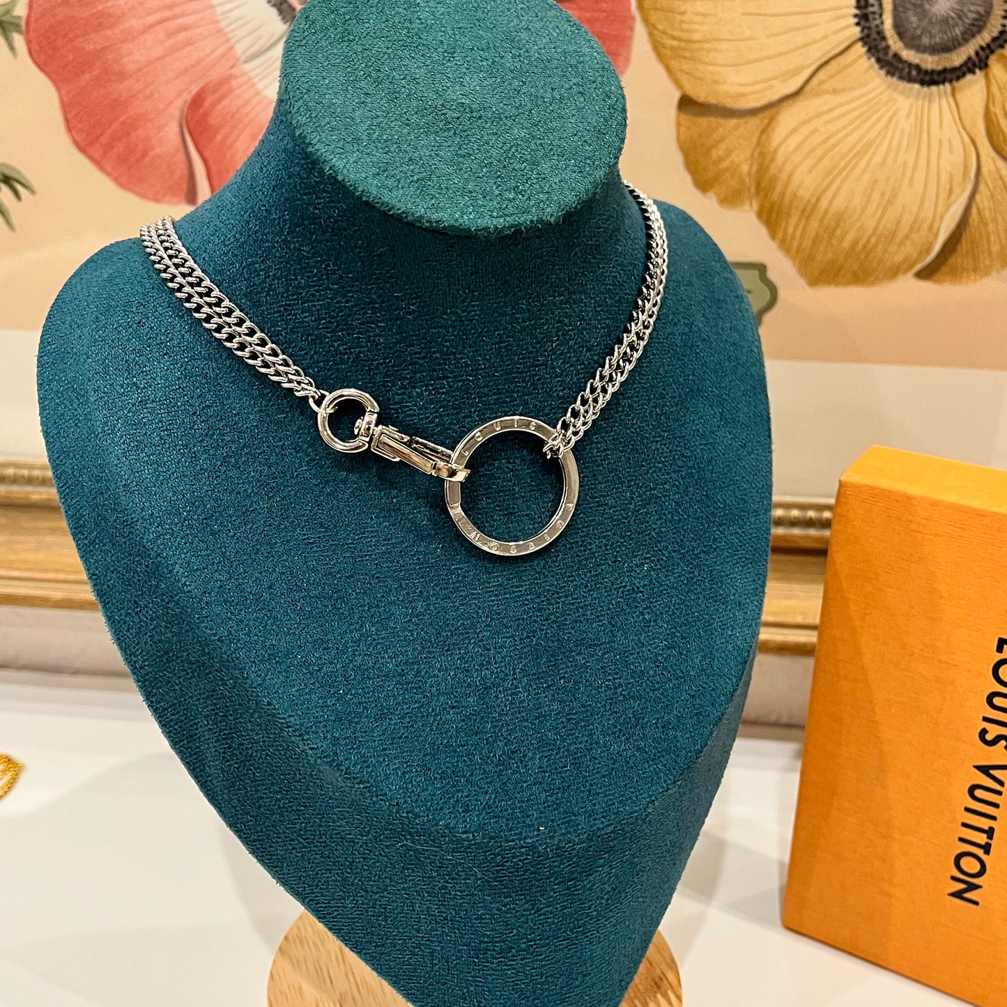 Statement Necklace Custom One of a Kind Louis Vuitton Key Ring on Double Chain Choker