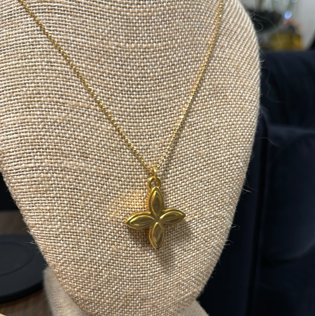 Pointed Flower / Amber Orange Crystal Logo 2- Sided Louis Vuitton Charm on Necklace