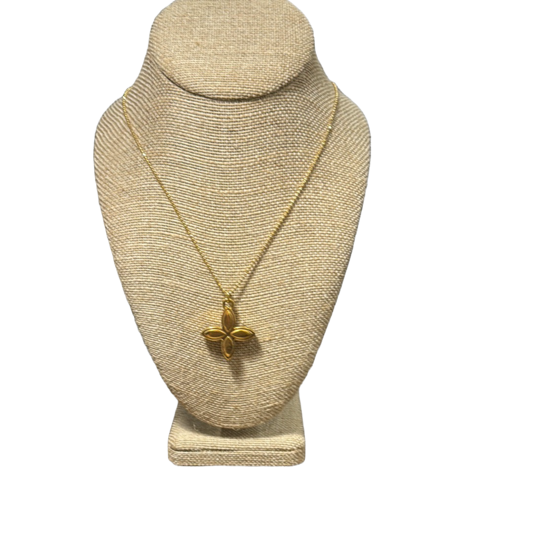 Pointed Flower / Amber Orange Crystal Logo 2- Sided Louis Vuitton Charm on Necklace