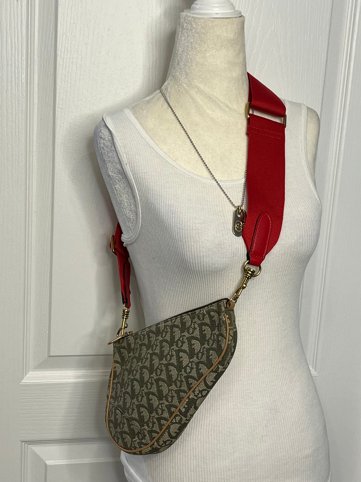 Christian Dior Vintage Khaki Green Trotter Saddle handbag + Extra Strap or Chain