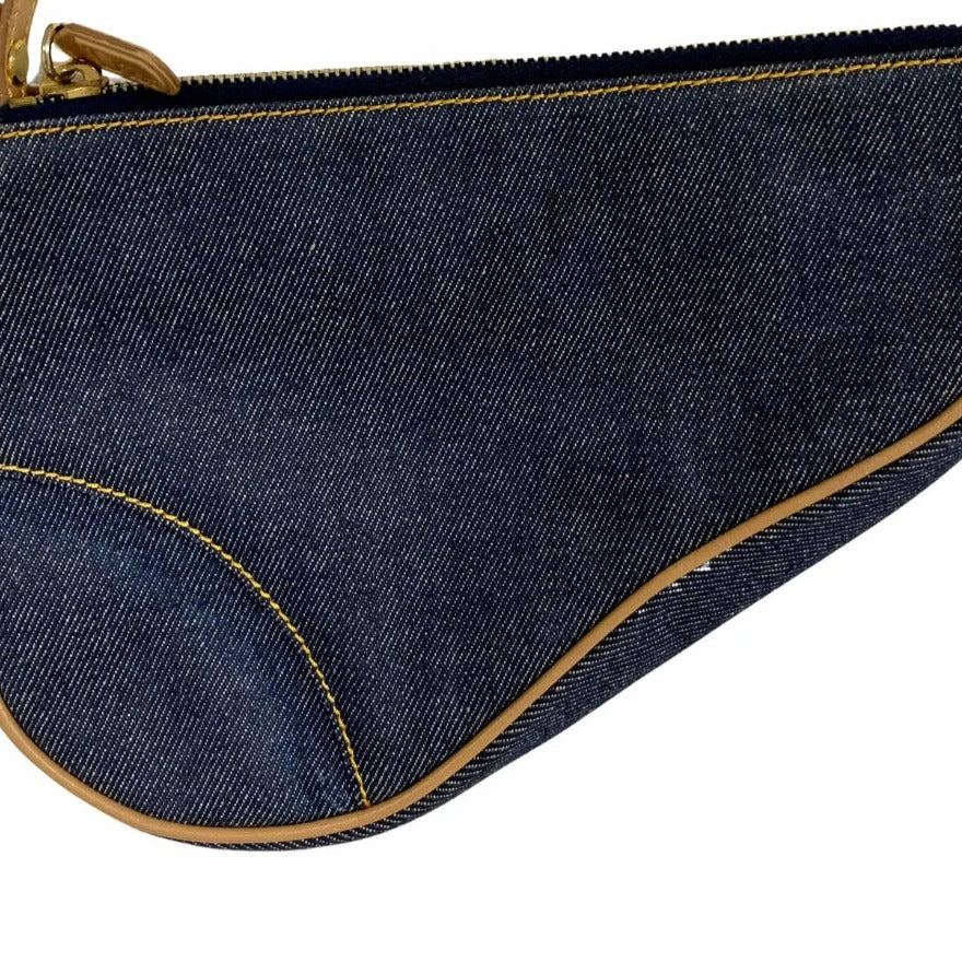 Christian Dior Vintage Denim Saddle Bag Pochette Small