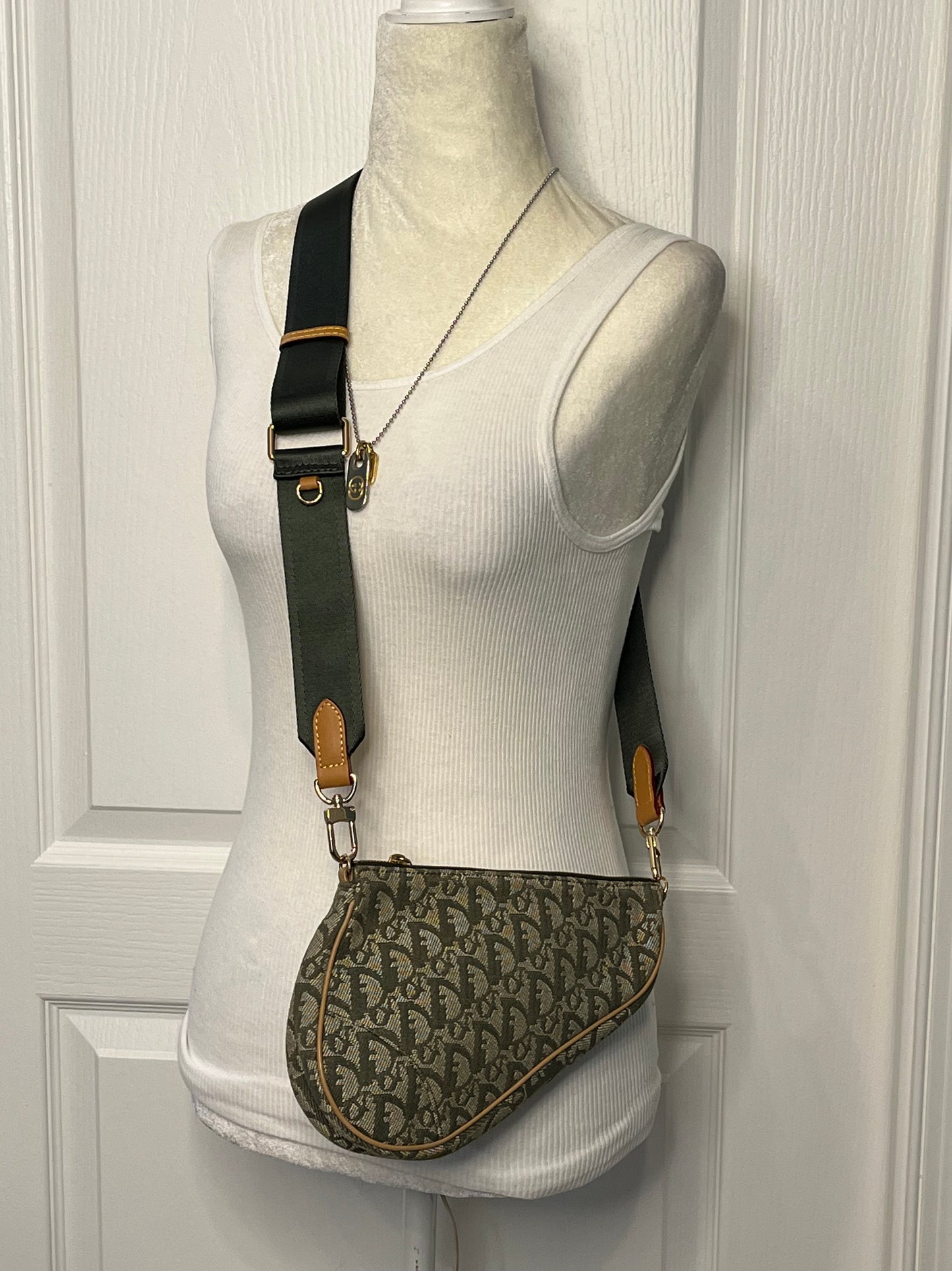 Christian Dior Vintage Khaki Green Trotter Saddle handbag + Extra Strap or Chain