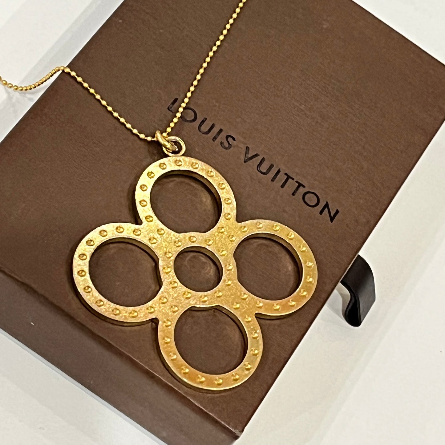 Gorgeous XL Quadrafoil Rounded Fleur Logo Louis Vuitton Charm Pendant on Chain