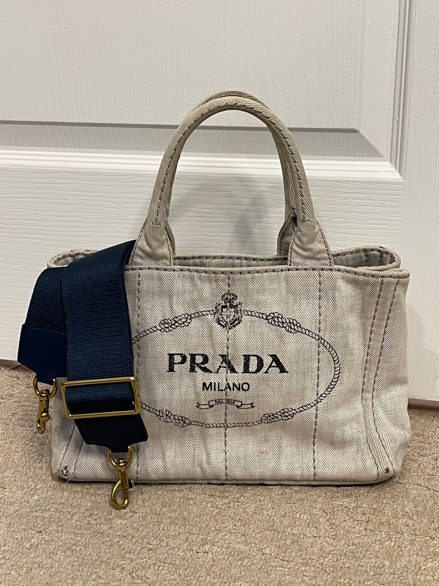 Vintage Whitewashed Gray Denim Canapa Tote 2Way + Extra Strap