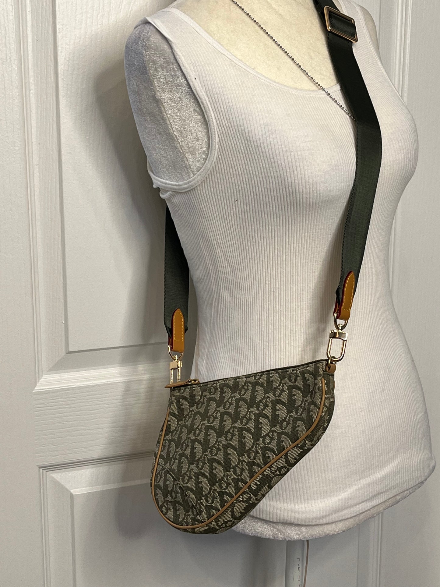 Christian Dior Vintage Khaki Green Trotter Saddle handbag + Extra Strap or Chain