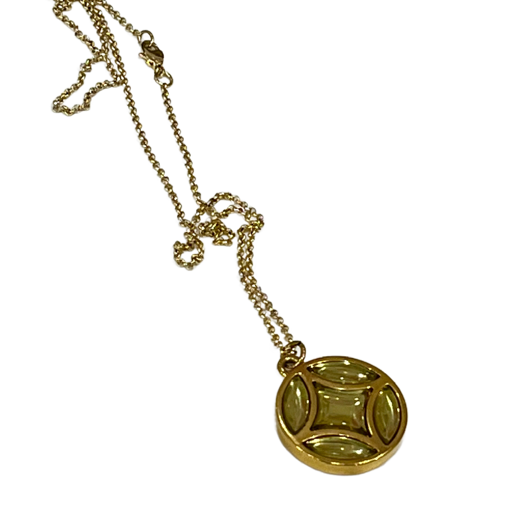 Lemon Crystal (Only) Rounded Flower Logo 2 sided Charm on Necklace