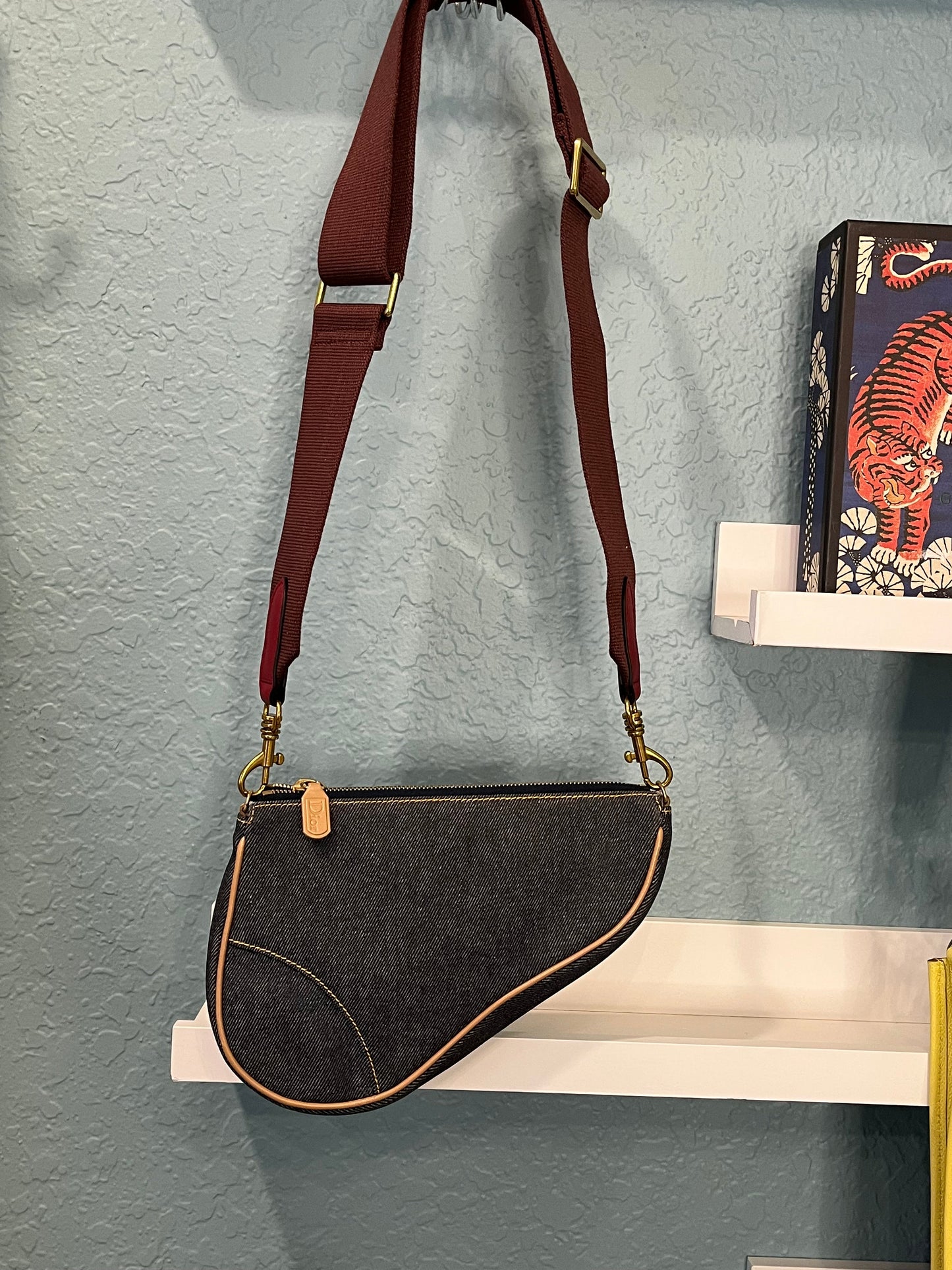 Christian Dior Vintage Denim Saddle Bag Pochette Small