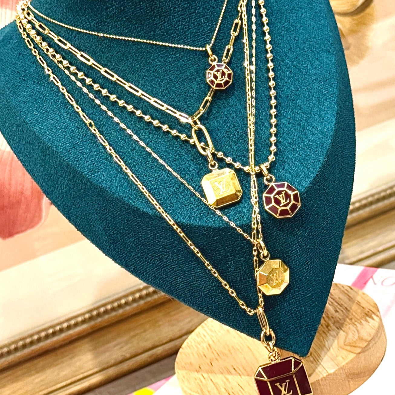 Merlot Octagon Micro Charm Pendant on Chain
