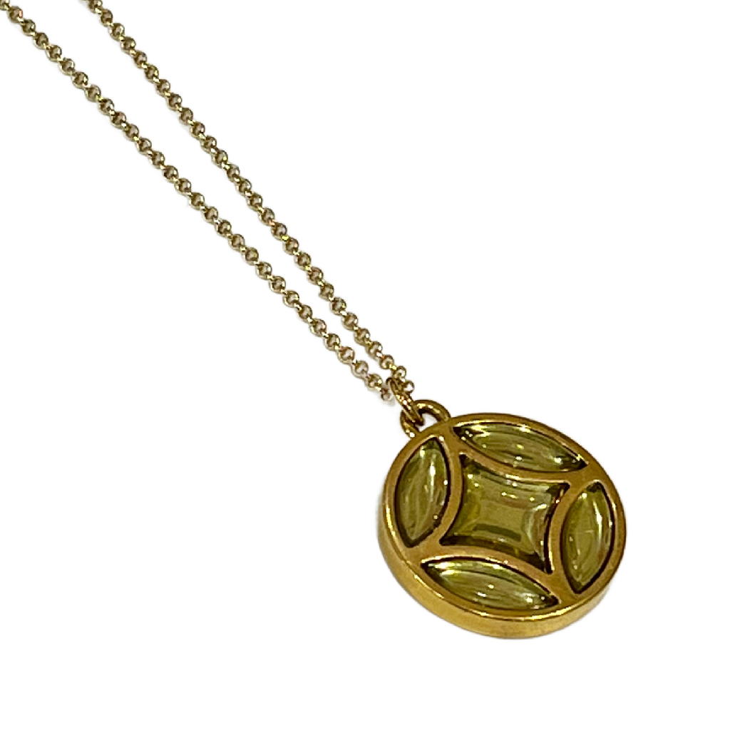 Lemon Crystal (Only) Rounded Flower Logo 2 sided Charm on Necklace