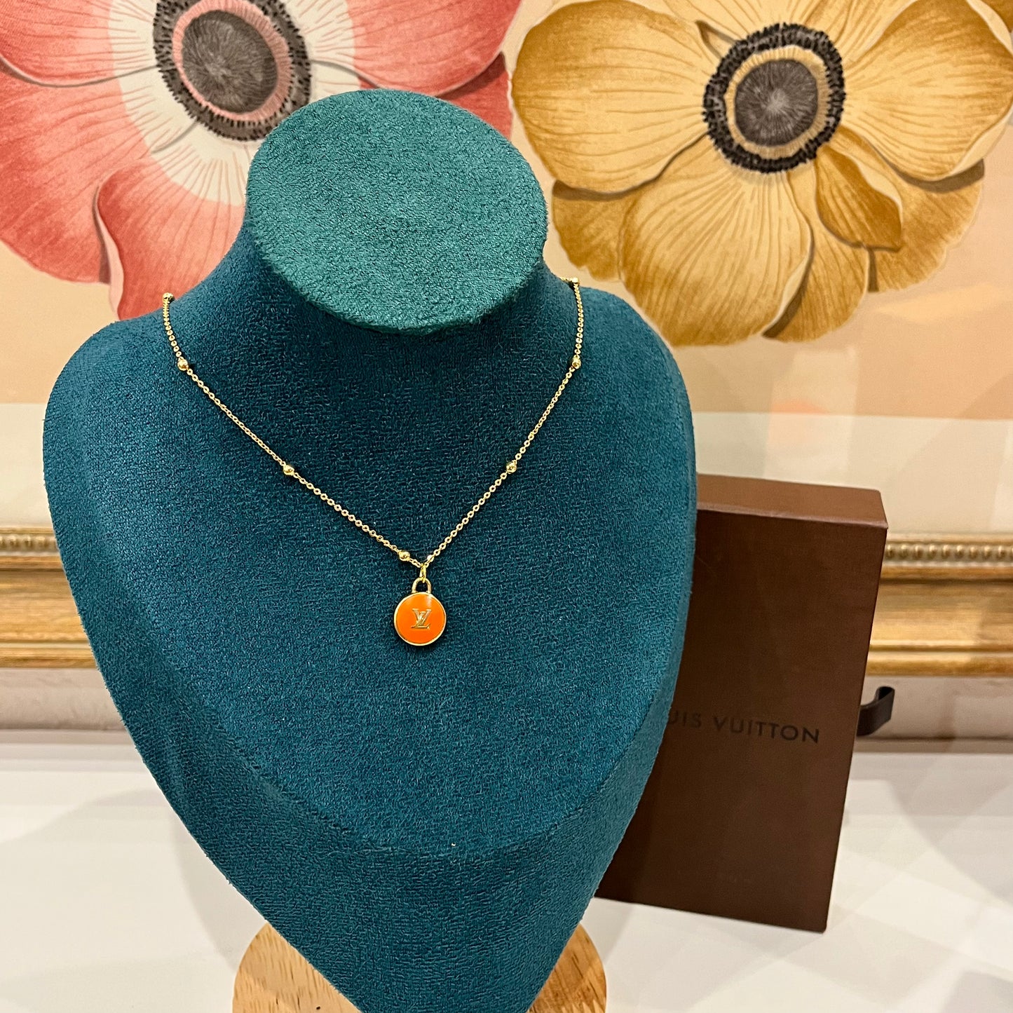 Rare LV Logo Pastilles Louis Vuitton Charm on Necklace - bright Orange