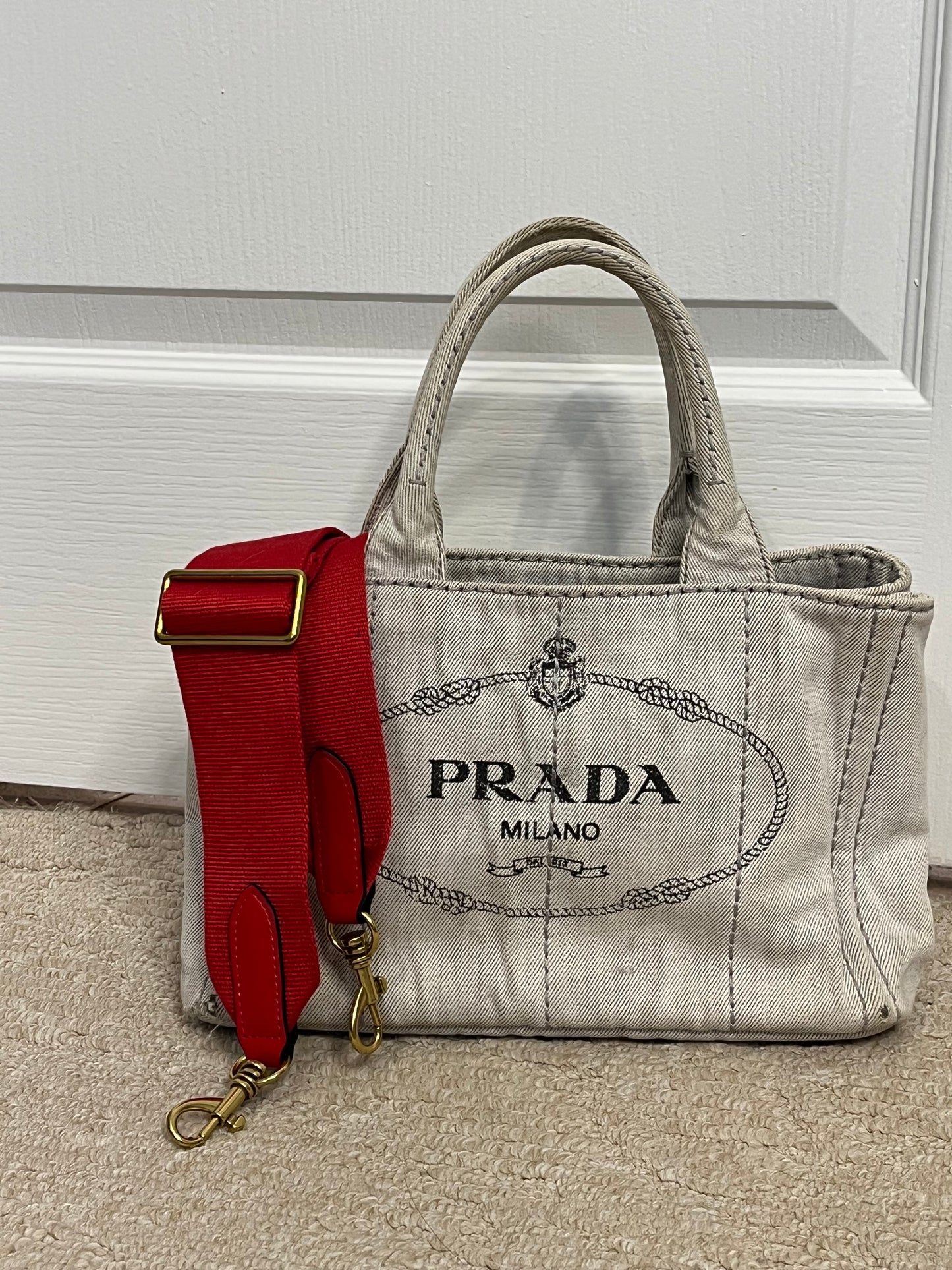 Vintage Whitewashed Gray Denim Canapa Tote 2Way + Extra Strap