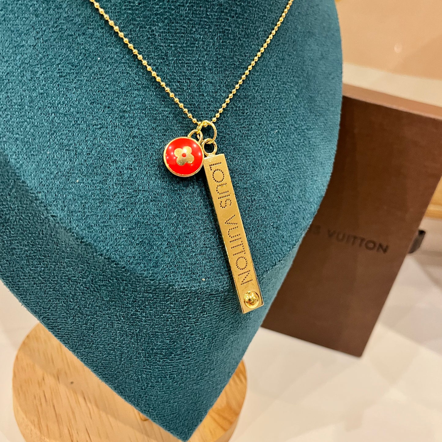 Chic Louis Vuitton Large Bar Double Charm Repurposed on Necklace
