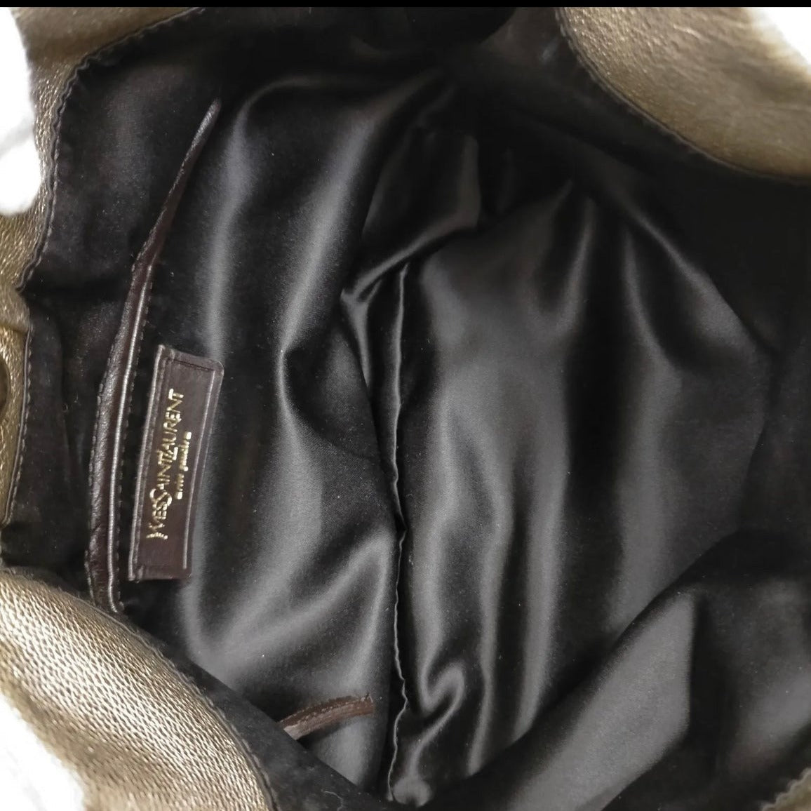 YSL Saint Laurent Metallic Gold Pleated Bow Leather Hobo