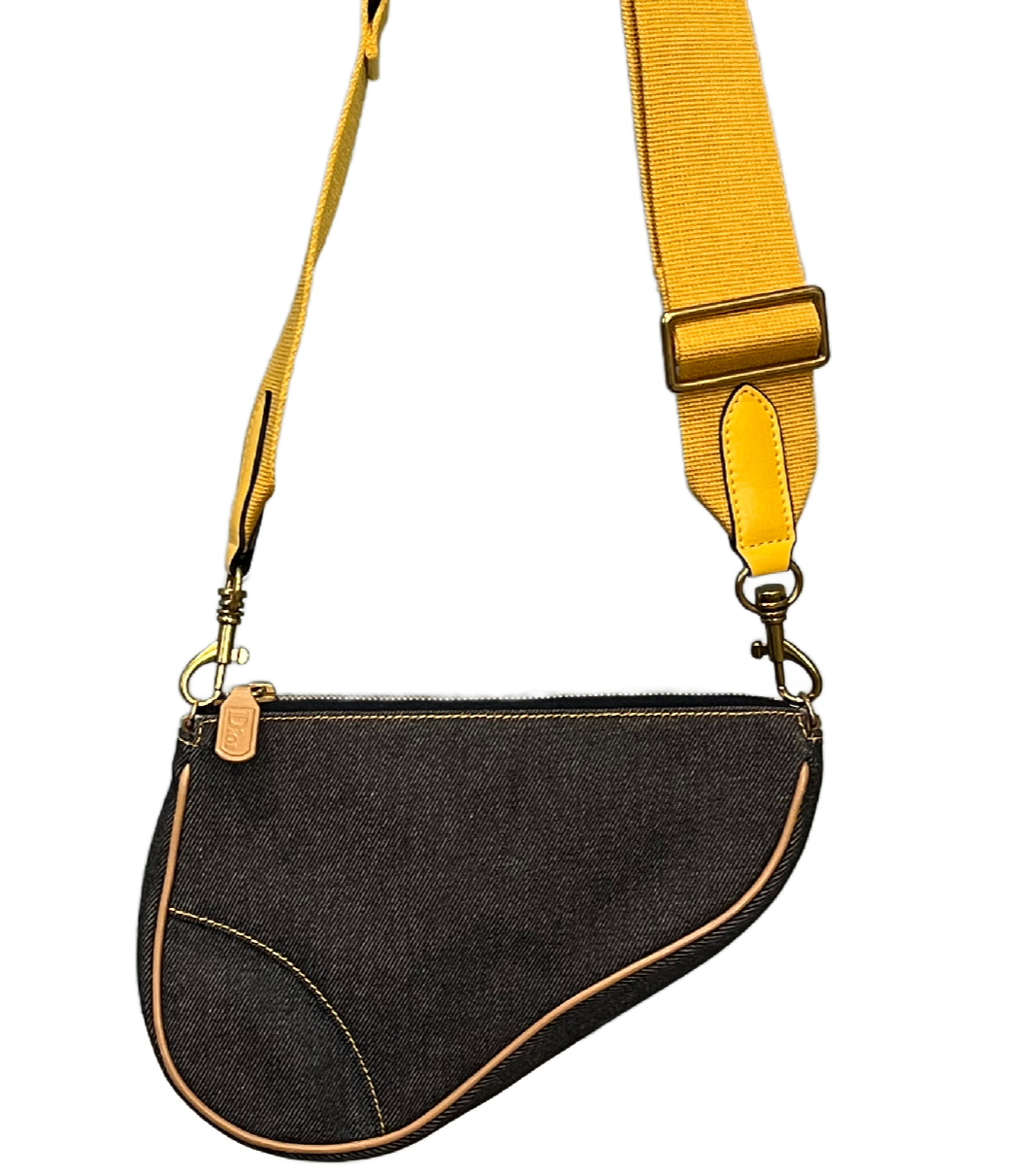 Christian Dior Vintage Denim Saddle Bag Pochette Small