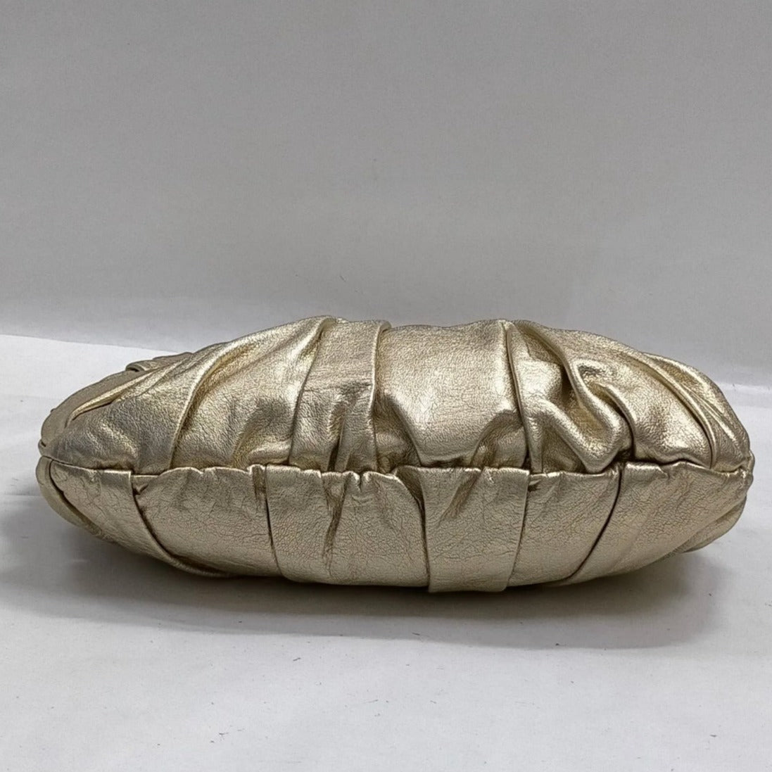 YSL Saint Laurent Metallic Gold Pleated Bow Leather Hobo