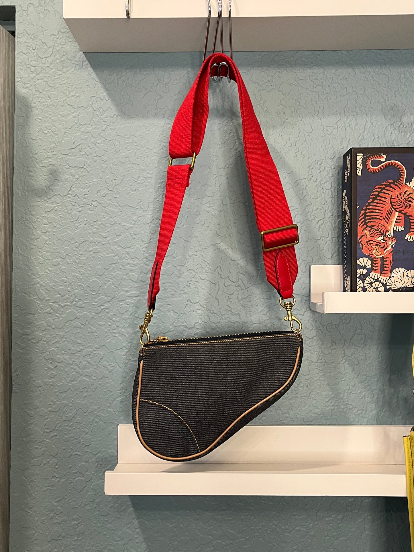Christian Dior Vintage Denim Saddle Bag Pochette Small