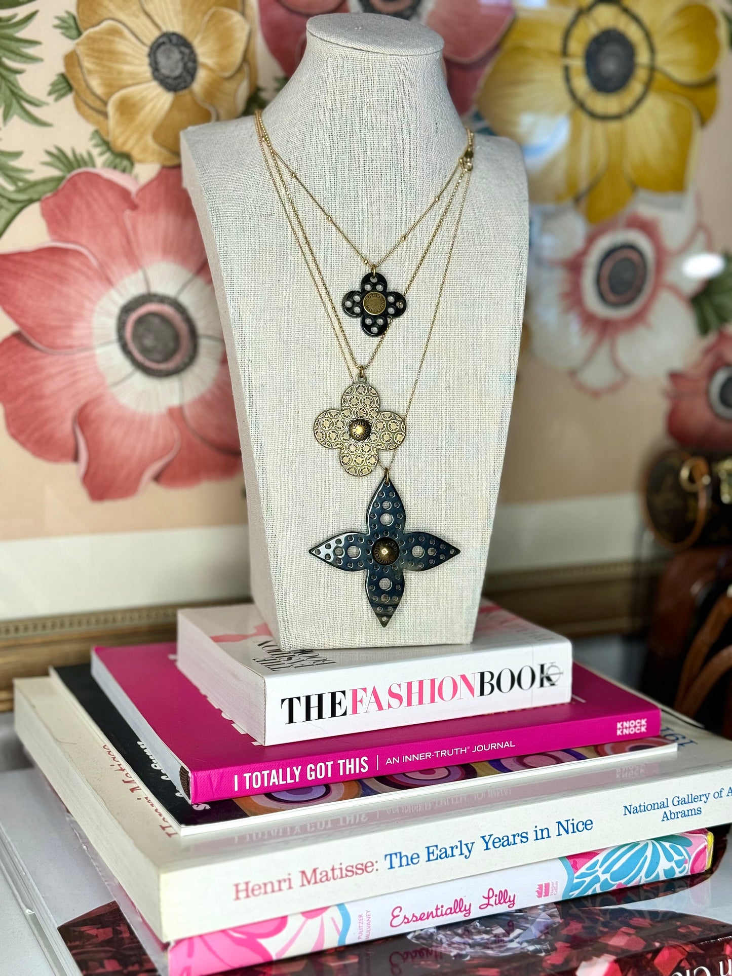 Super Rare Louis Vuitton Multi Logo Flower Charm Pendant on Chain