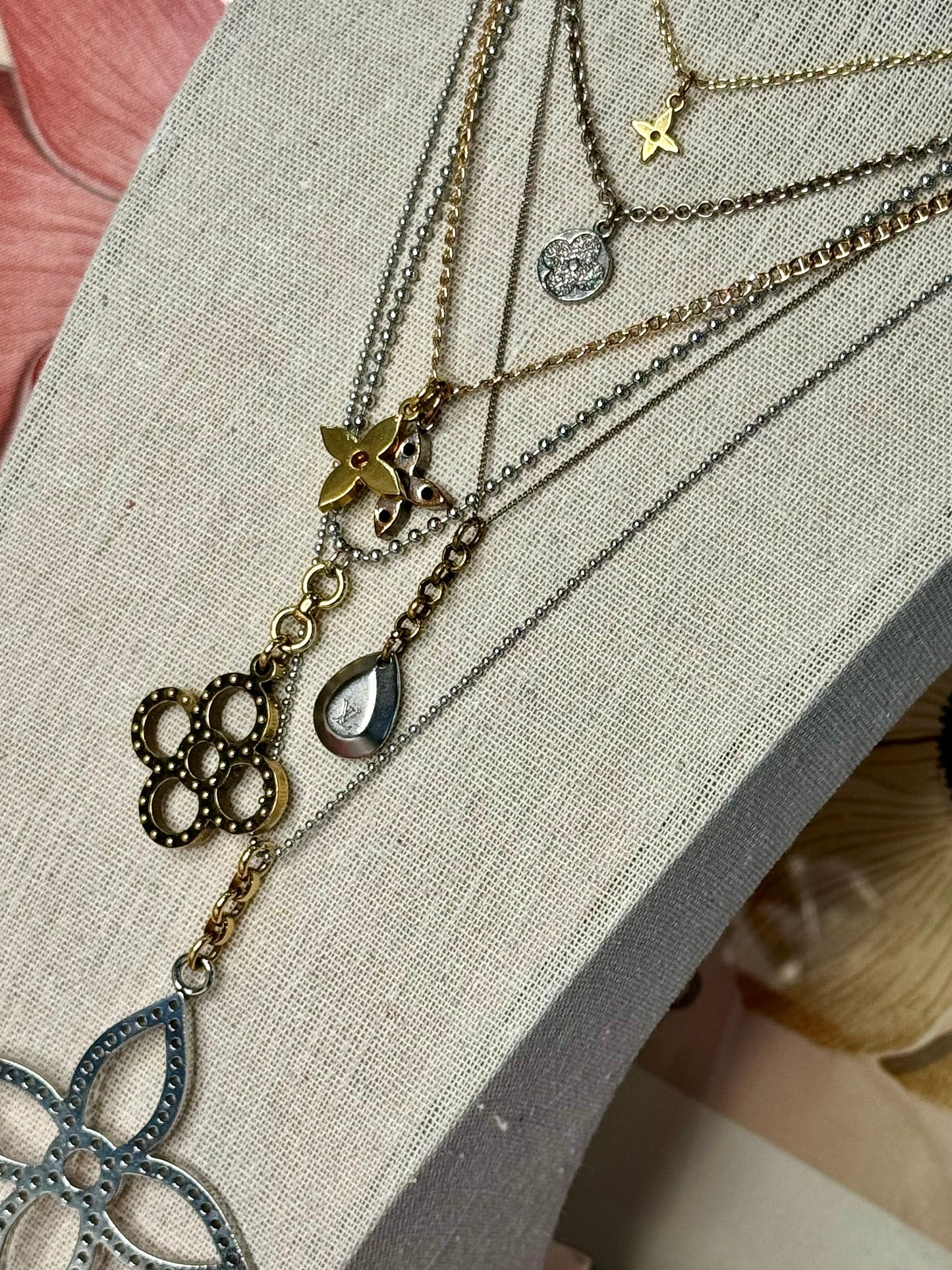 Mixed Metal Louis Vuitton Teardrop Charm on Necklace