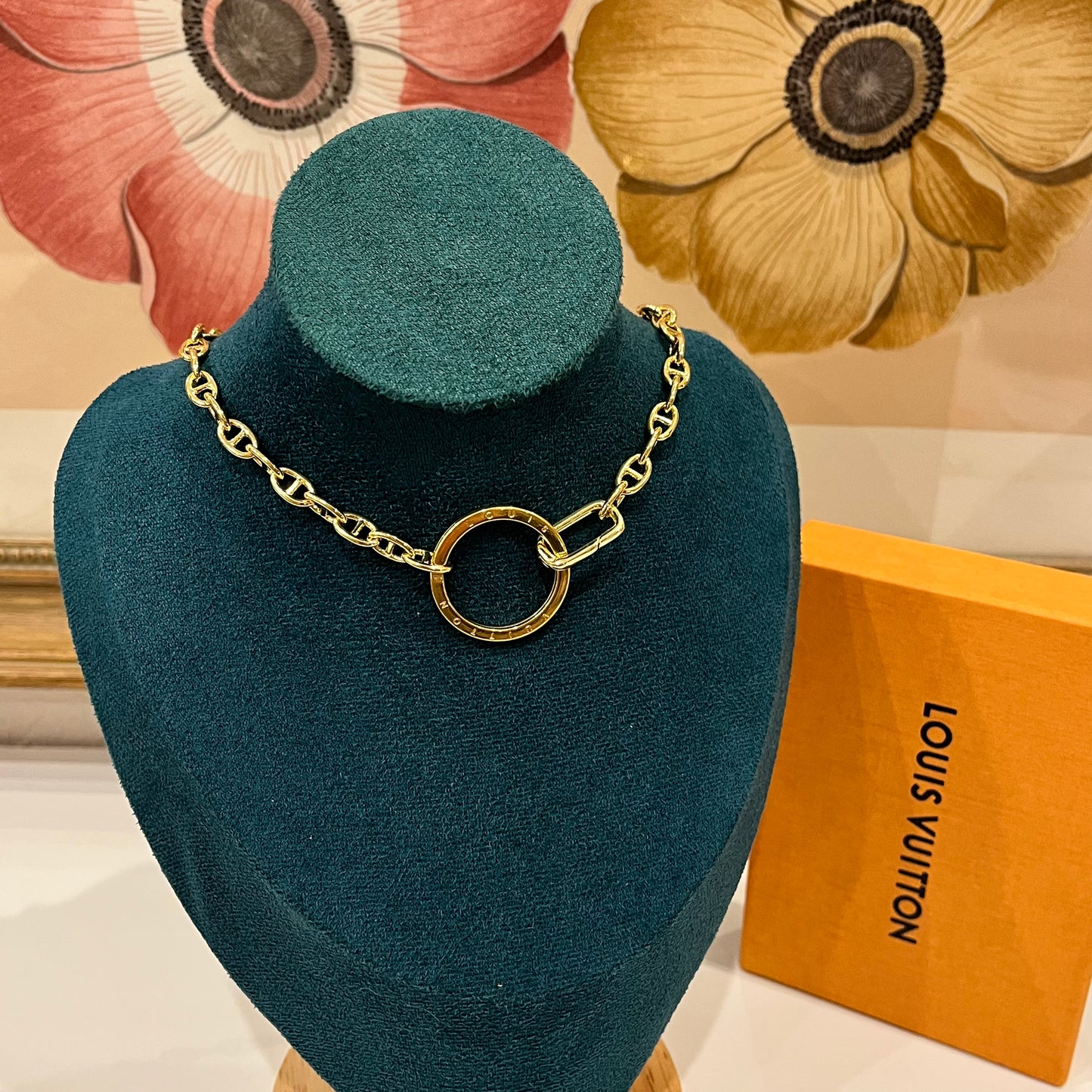 Statement Necklace Custom One of a Kind Louis Vuitton Gold Key Ring on Choker