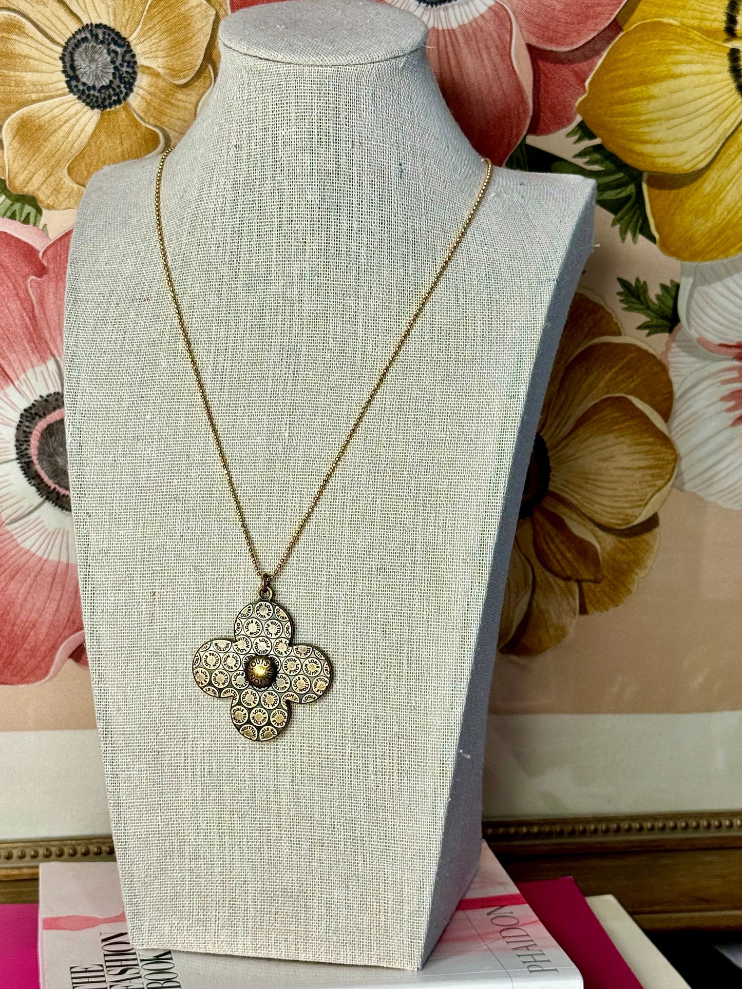 Super Rare Louis Vuitton Multi Logo Flower Charm Pendant on Chain