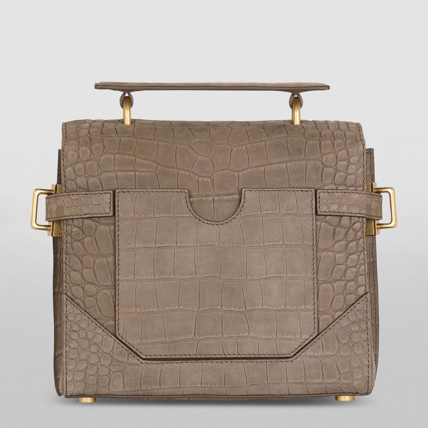 Balmain NWT BBUZZ CROCODILE-EFFECT NUBUCK SHOULDER BAG in TAUPE