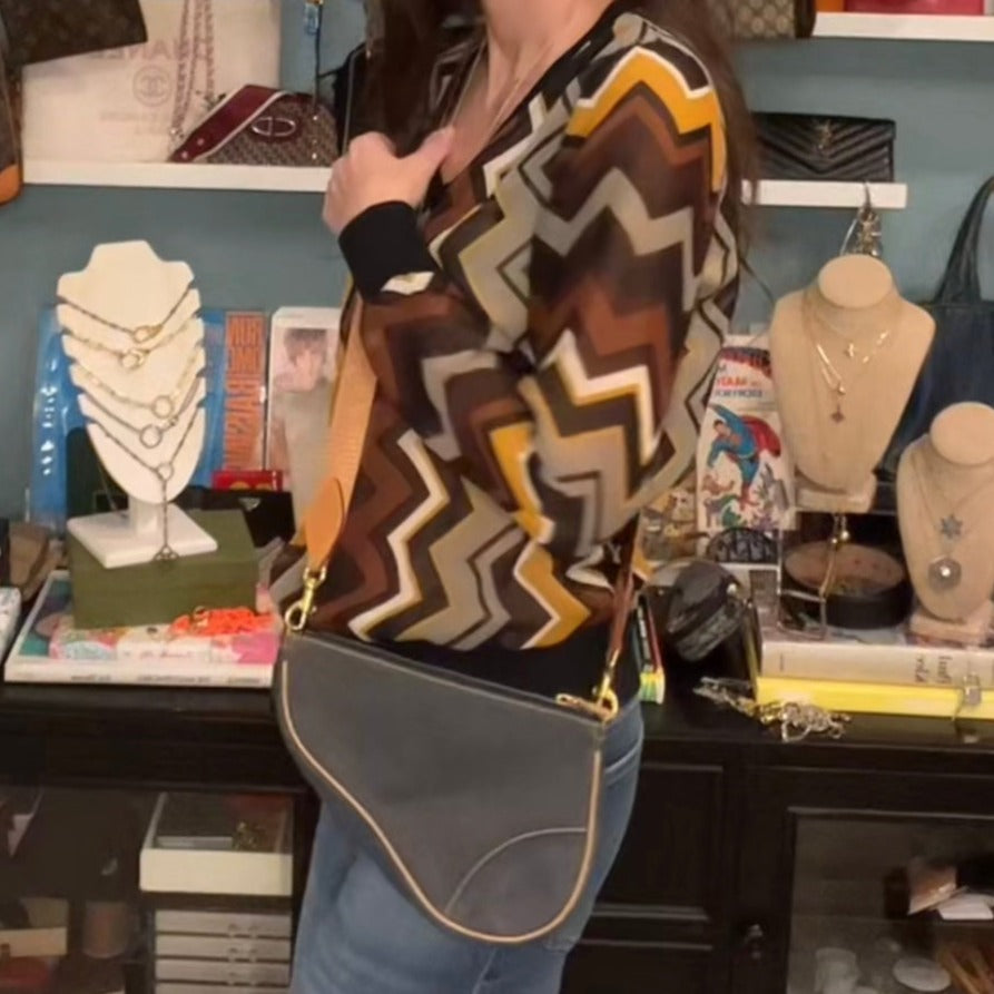 Christian Dior Vintage Denim Saddle Bag Pochette Small
