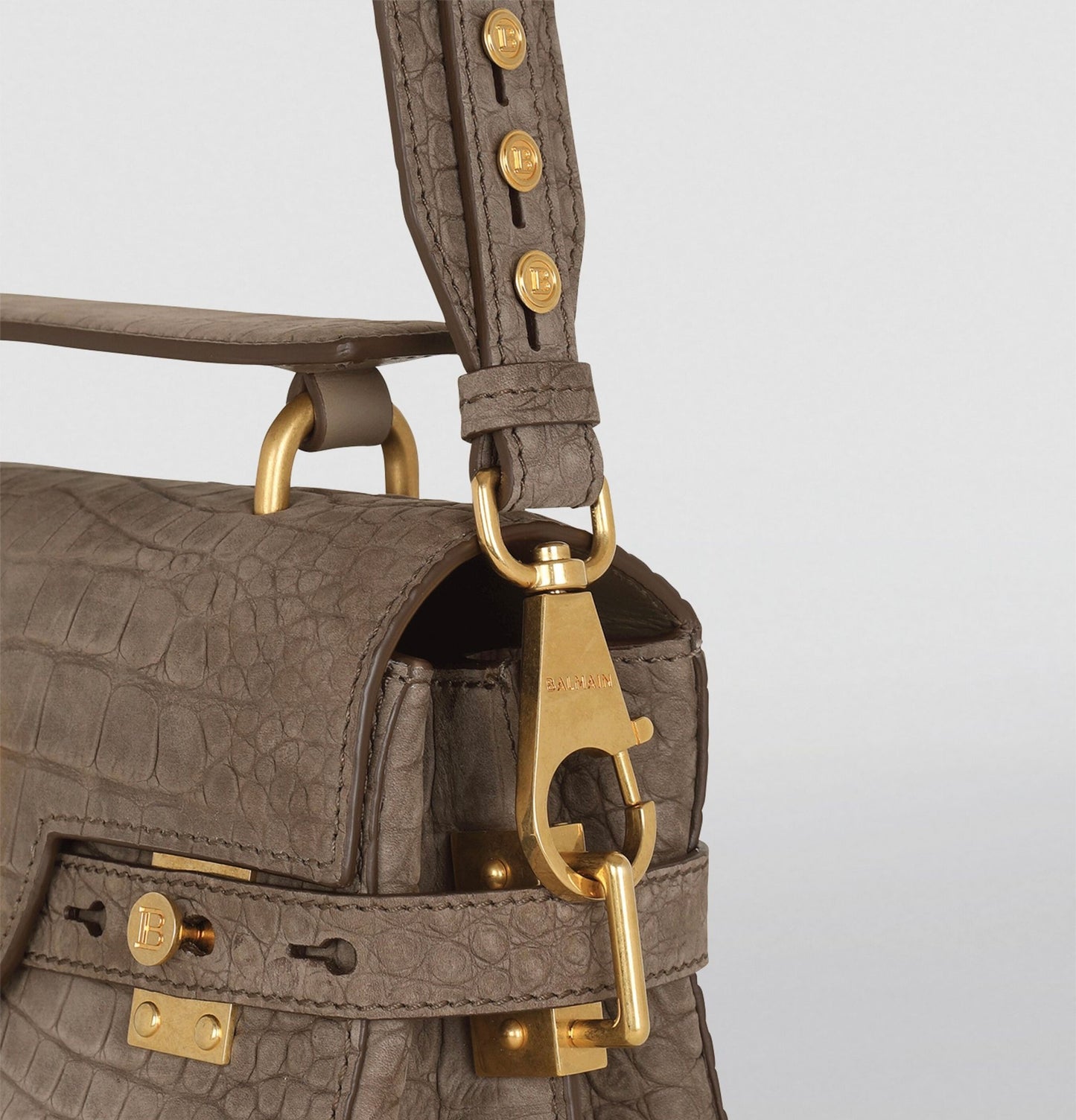 Balmain NWT BBUZZ CROCODILE-EFFECT NUBUCK SHOULDER BAG in TAUPE