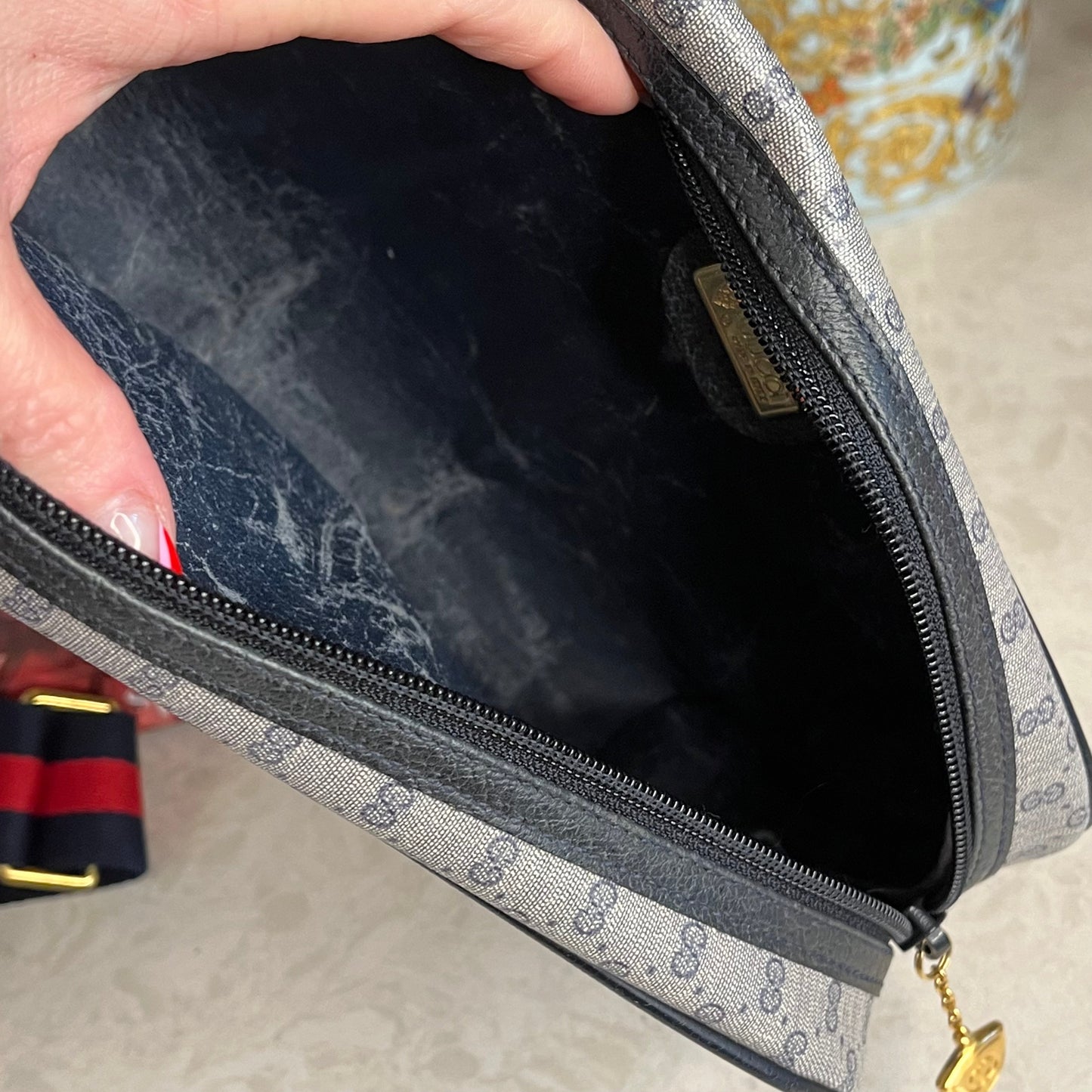Vintage Blue/Grey Micro GG Gucci Clutch Convertible Custom Crossbody Bag