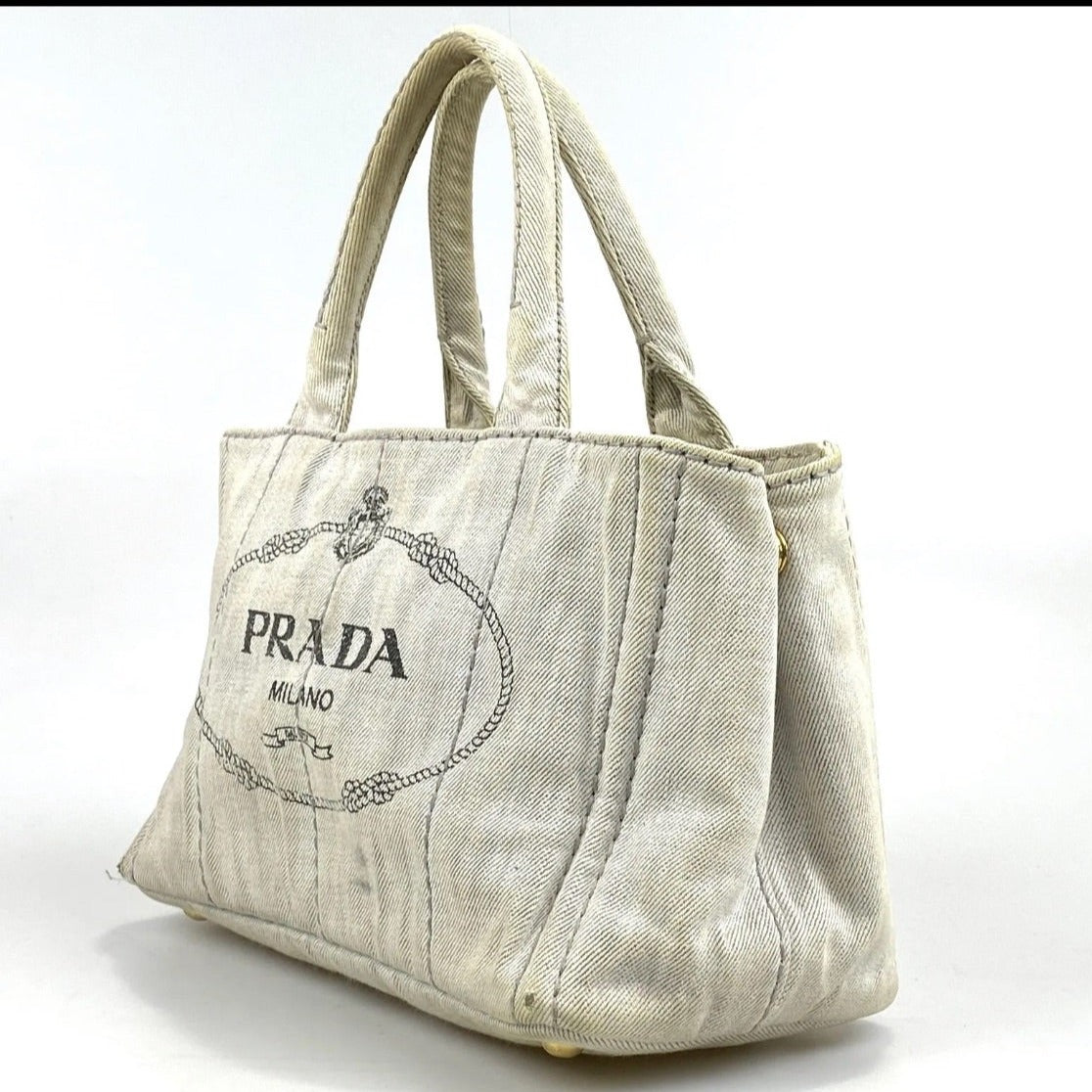 Vintage Whitewashed Gray Denim Canapa Tote 2Way + Extra Strap