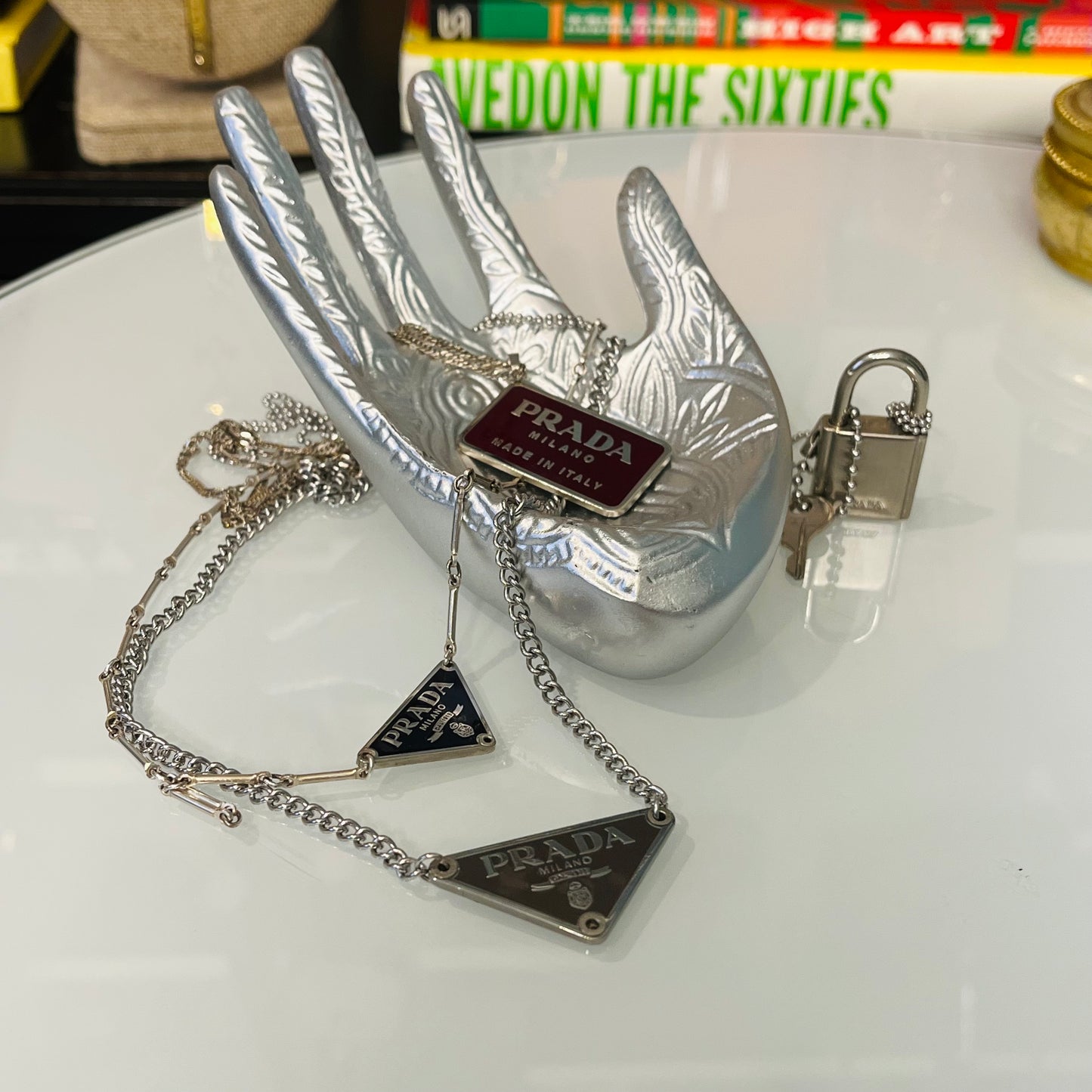 Prada Triangle Plate Charms on Necklaces