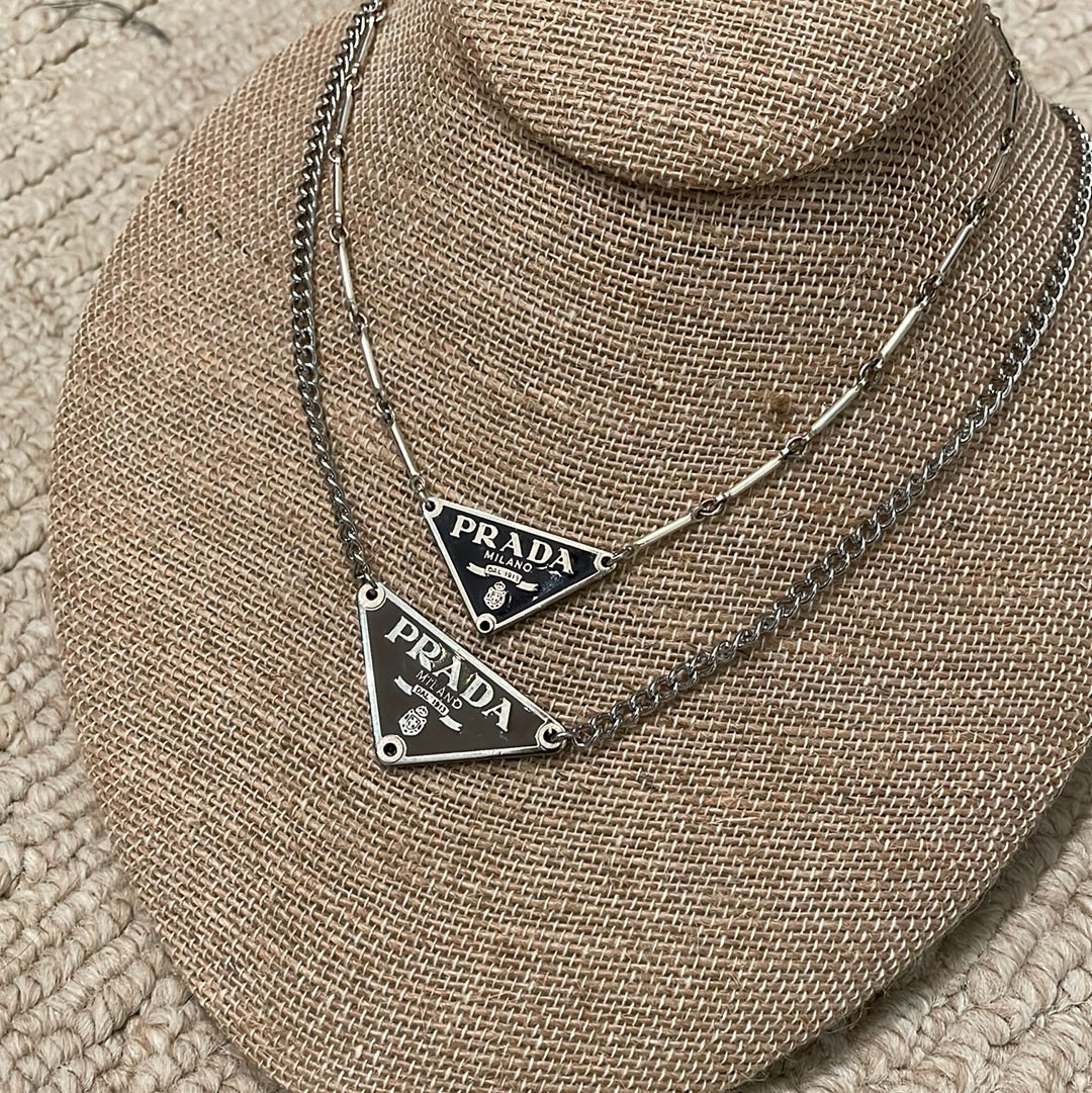 Prada black Triangle Plate Charm on Necklace