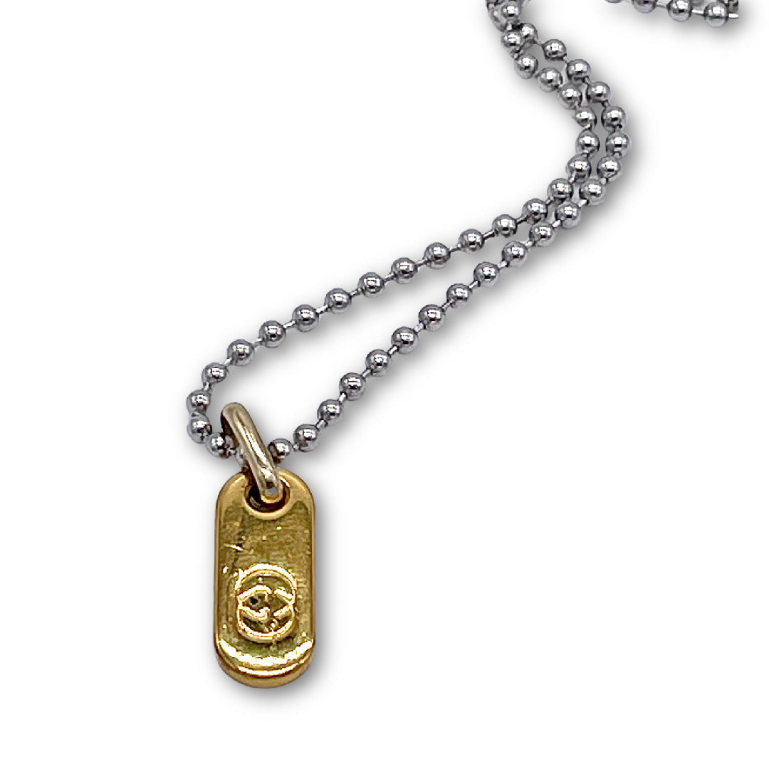 Vintage Mini GG Zipper Pull repurposed as Dog Tag Pendant on Steel Chain